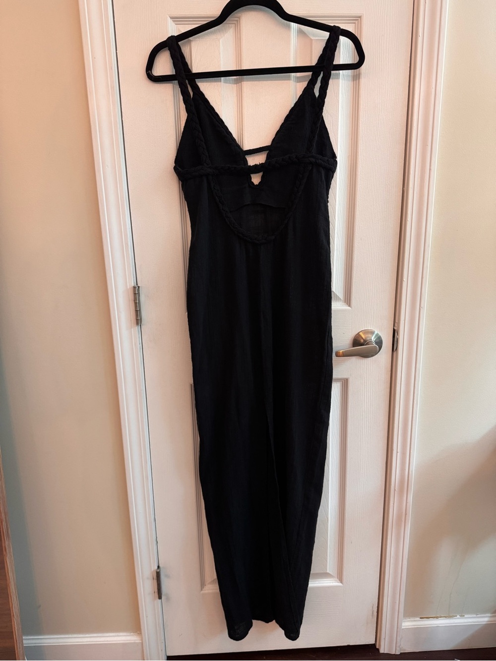 CHRISTELLE NIMA Black 100% Cotton Maxi Dress Braided Straps Open Back Size S - Picture 3 of 6